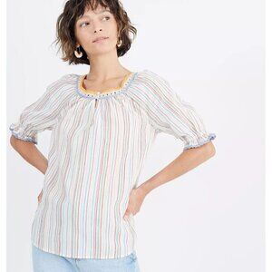 Madewell Crochet Peasant Top In Textural Rainbow Stripe Women's Size XXS